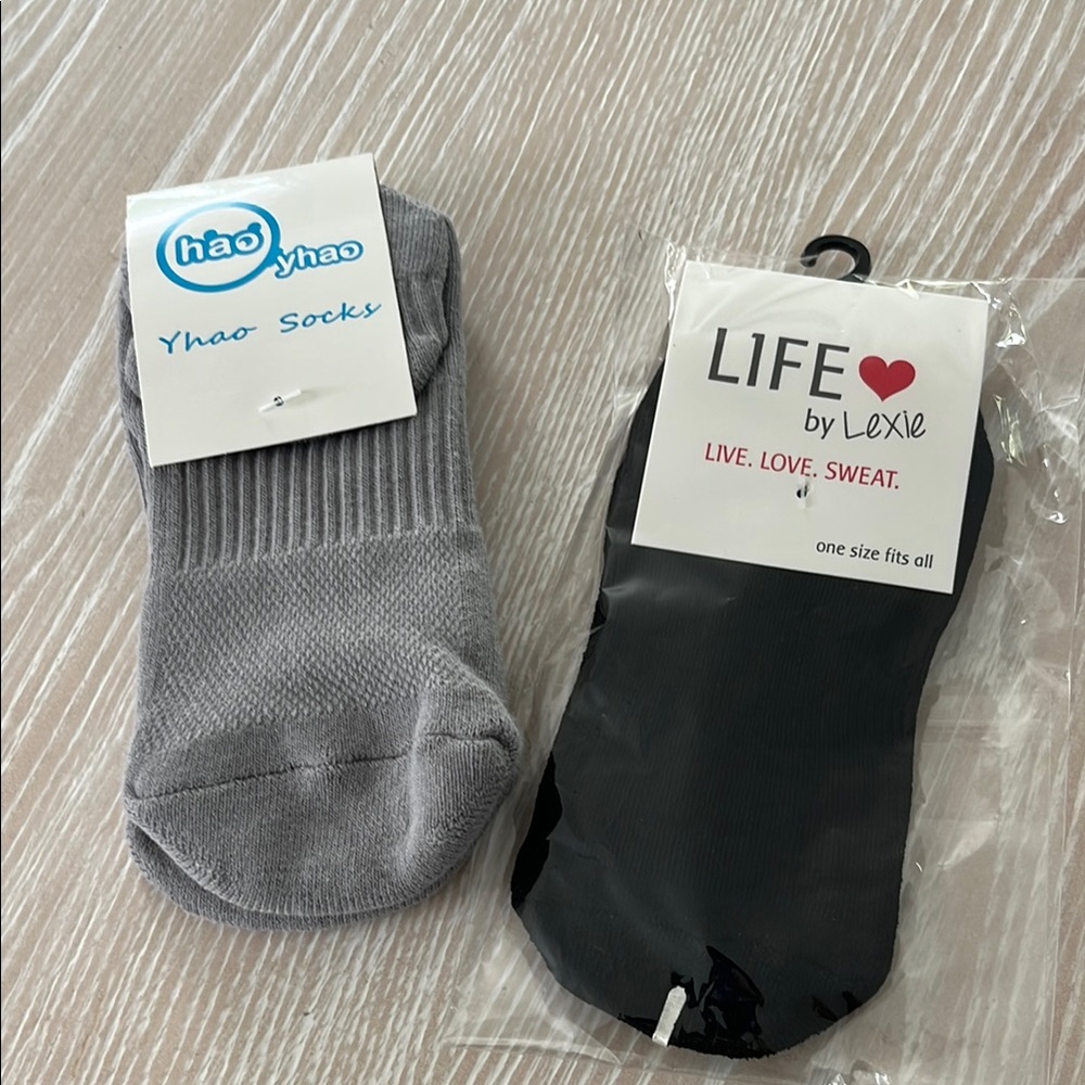 Barre or Pilates socks with grip 2 pairs Yhao Gray Socks & LIFE by Lexie